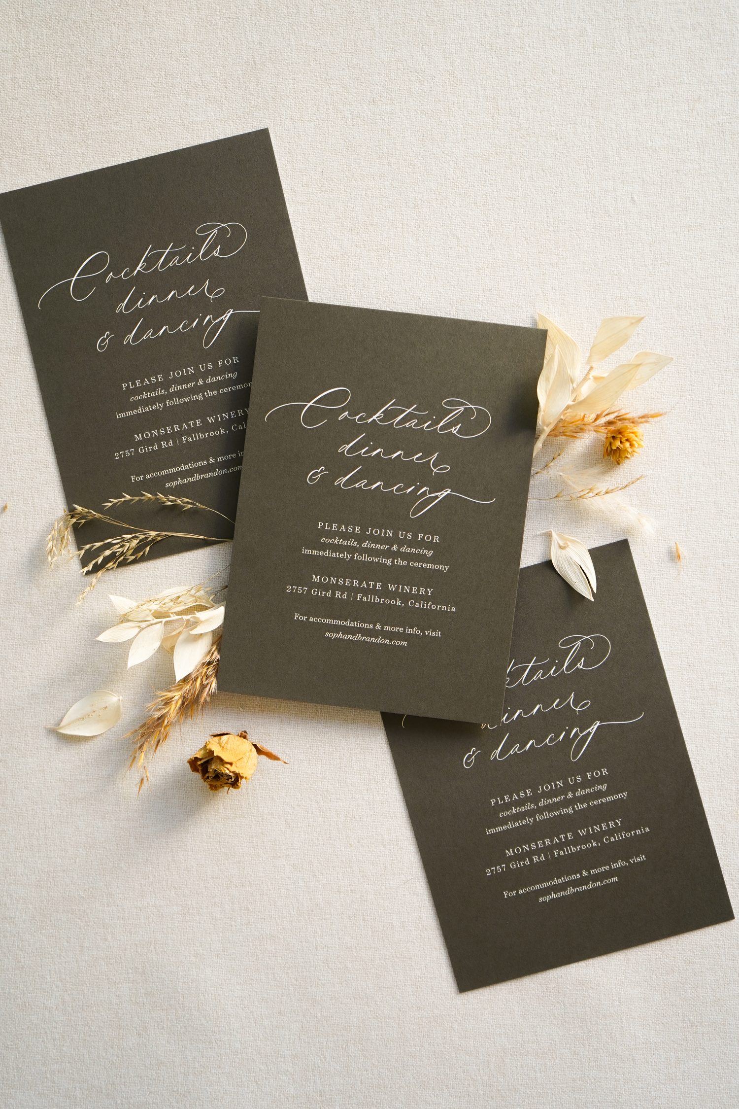 wedding invitation details cards with white ink printing