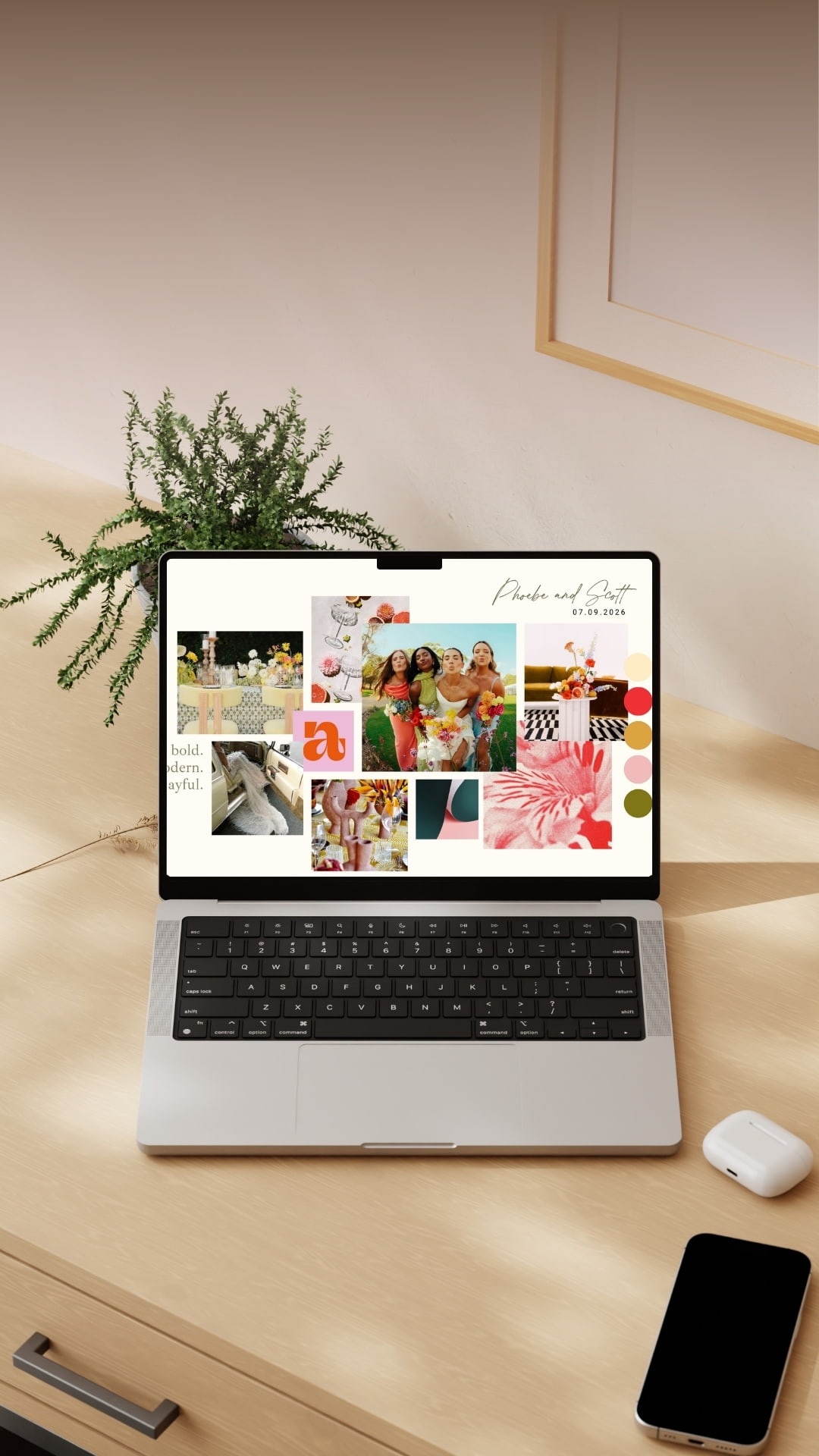 fun, bold, and playful wedding moodboard inpsiration with bright colors