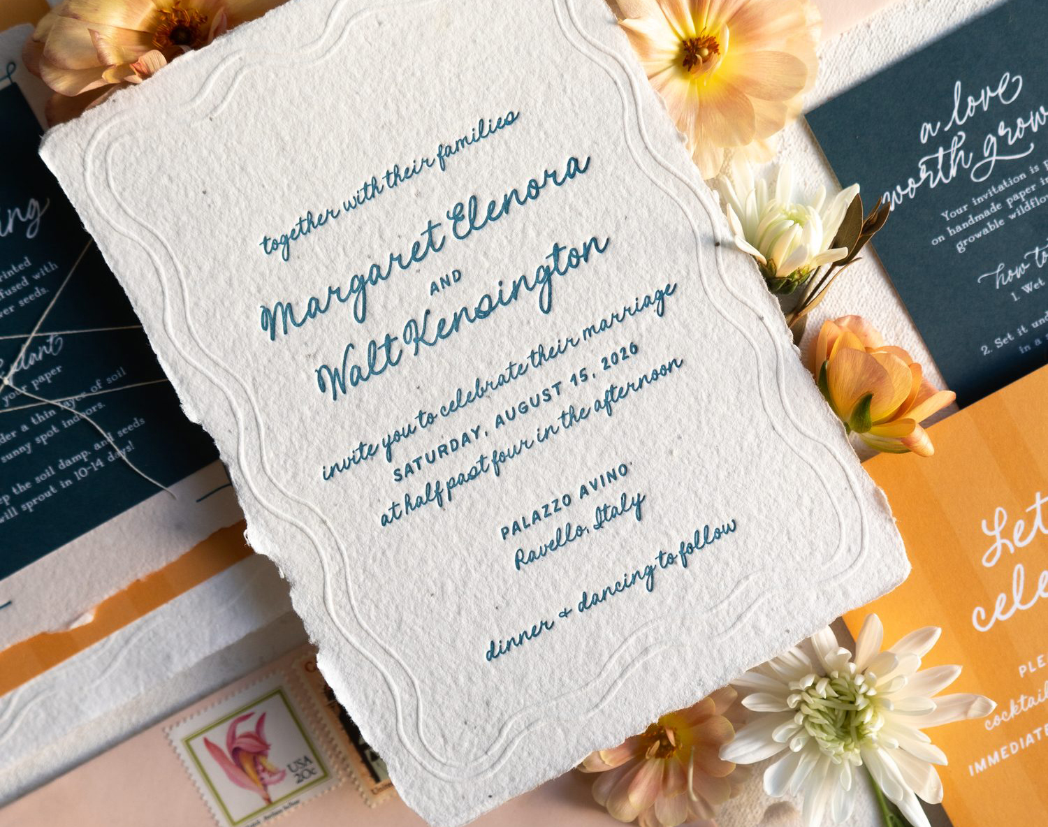 seeded handmade paper wedding invitations