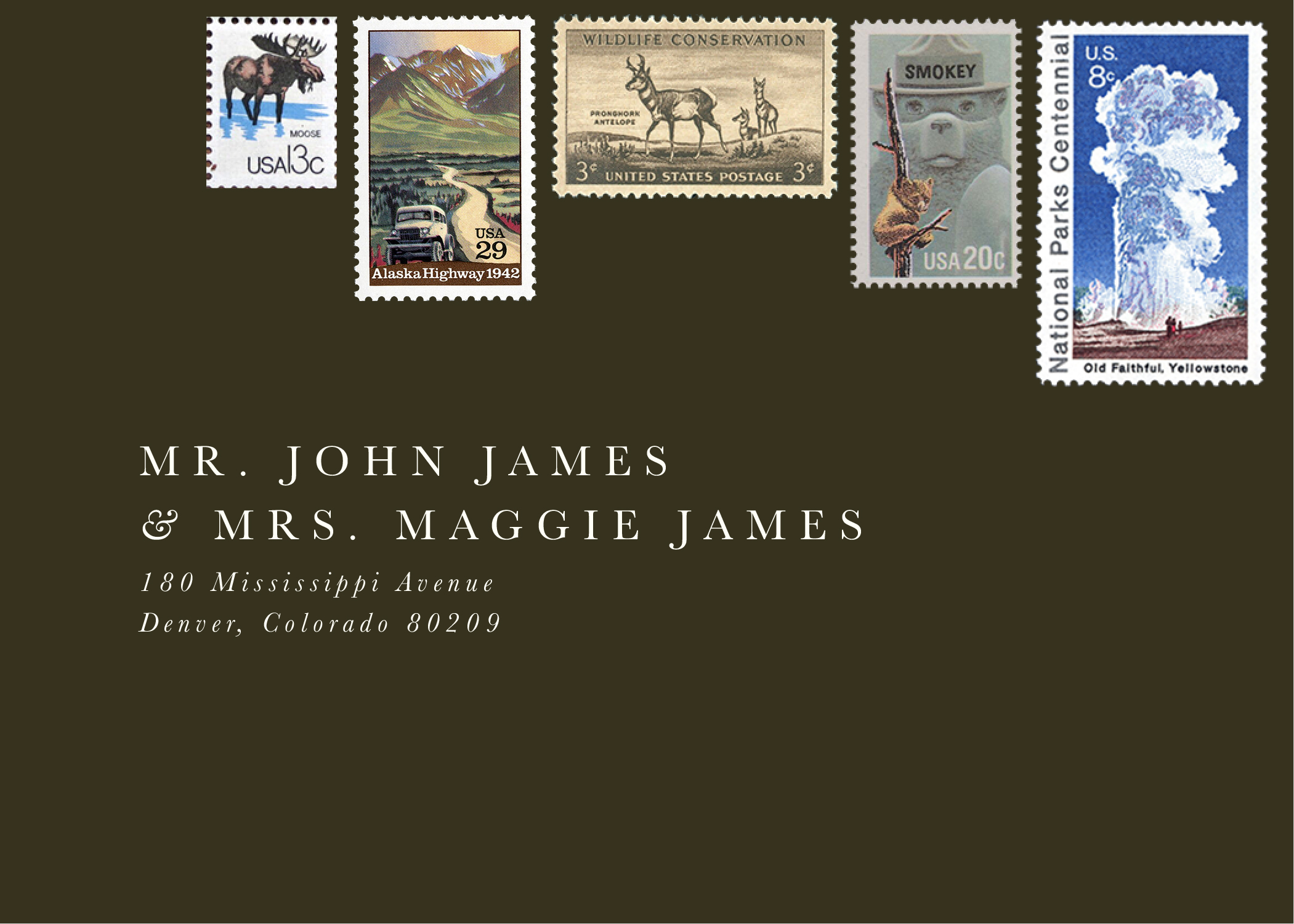 Vintage stamps for couples who like to travel, hike, and adventure