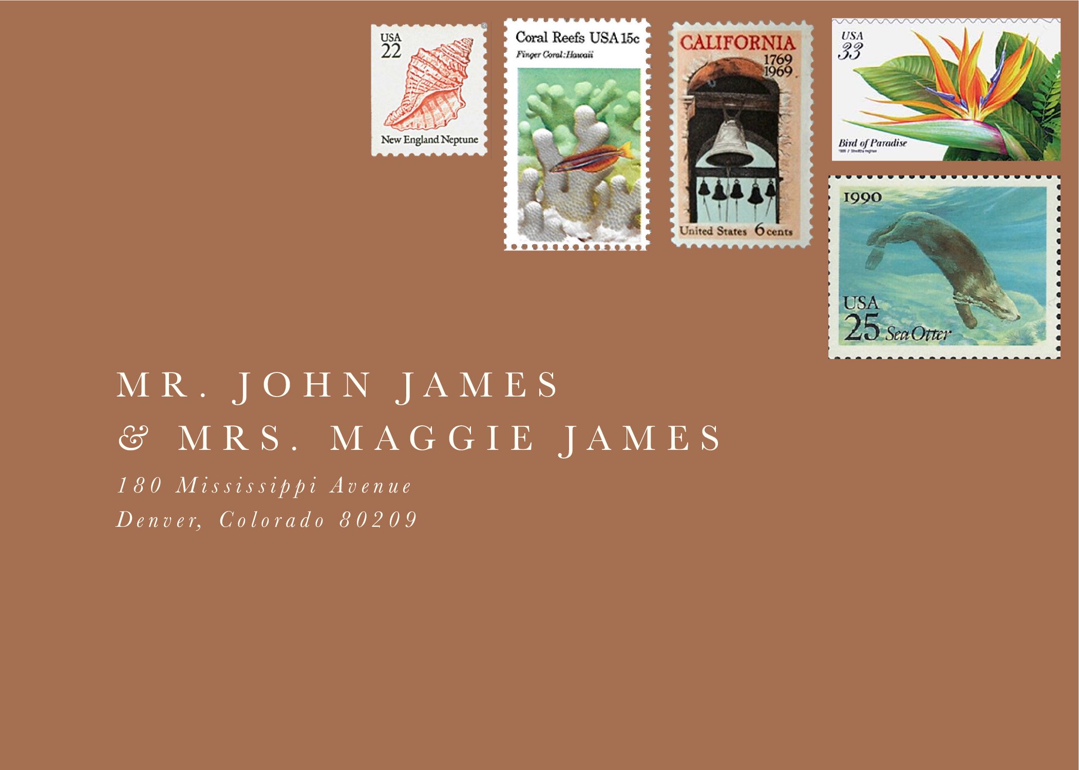 Vintage stamps for seaside coastal wedding