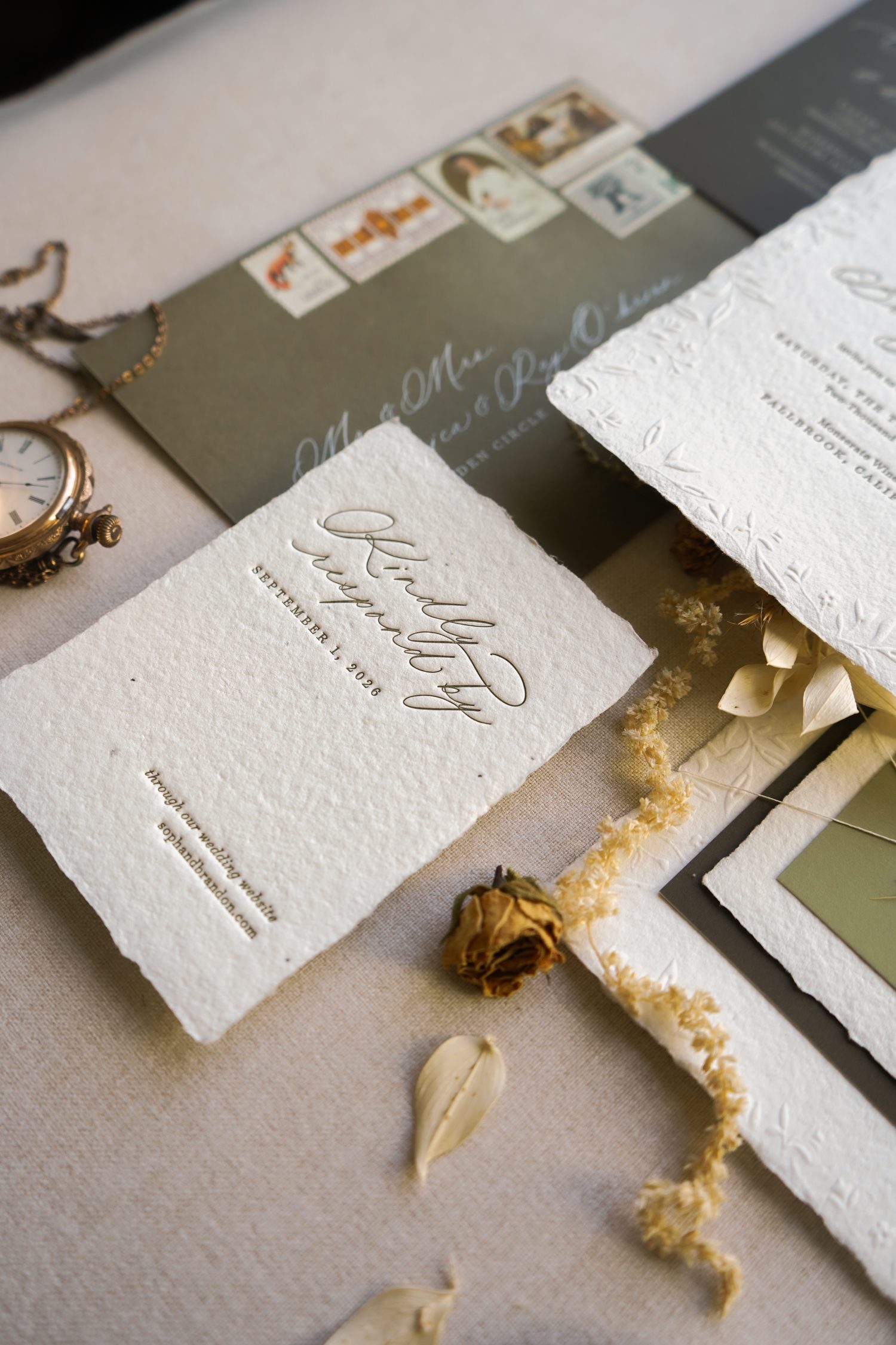 Fine art, elegant wedding invitations with letterpress printing