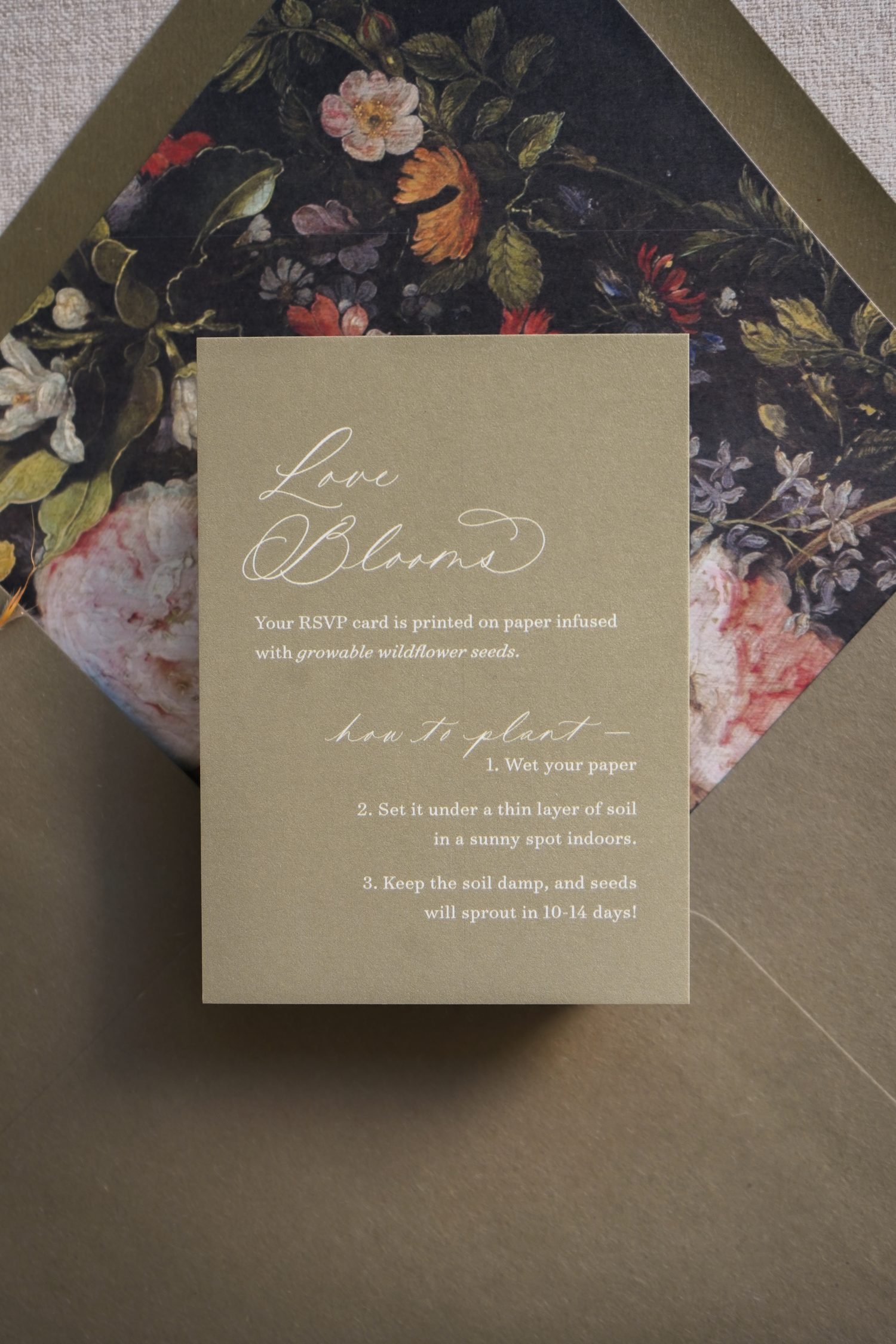 Plant instruction cards for seeded paper wedding invitations