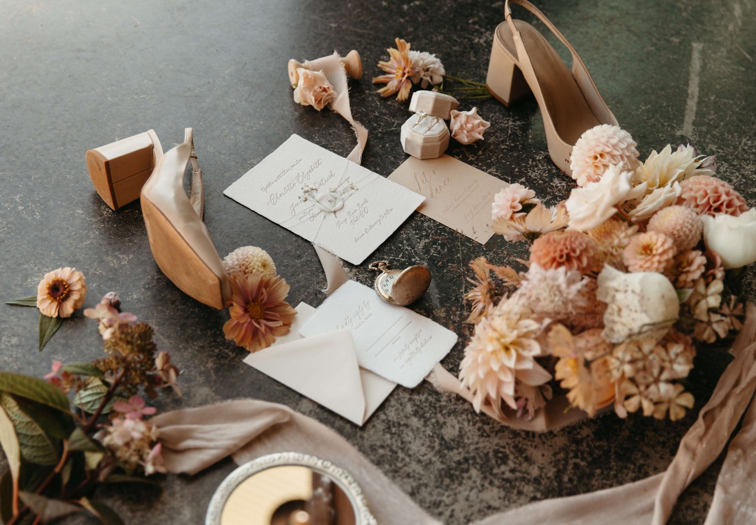 Wedding invitations flat lay